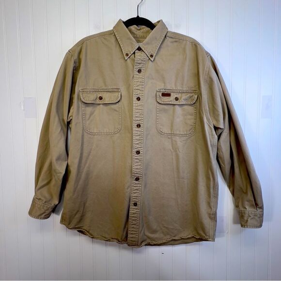 Vintage Men’s Canvas leather patch Carhartt Button up large  100% cotton - Picture 1 of 16
